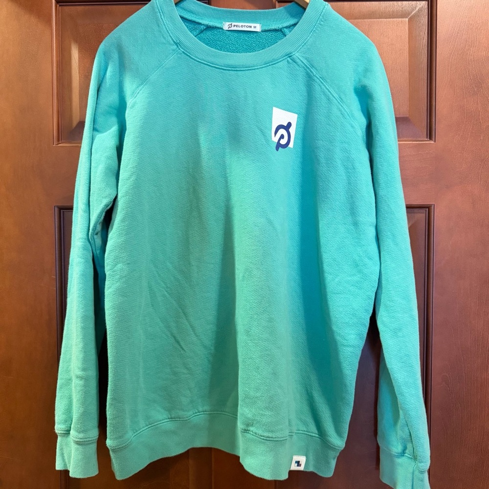 Peloton Women Medium Terry Cloth Graphic Crewneck Sweatshirt Cotton Teal USAMade